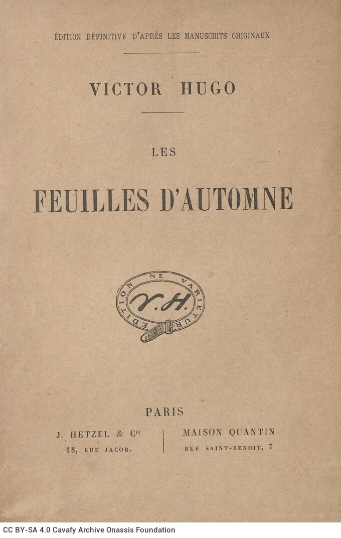 18.5 x 12 cm; 4 s.p. + 254 p. + 2 s.p., price of the book “2 francs” on its spine. L. 1 half-title page with information 